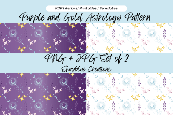 Download Purple and Gold Boho Astrology Pattern - Gold Collection
