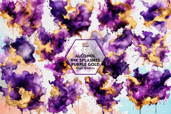 Download Alcohol Ink Splashes Purple Gold Clipart - Gold Collection