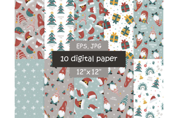 Download Christmas Gnome Digital Paper Pack - Gnome digital paper Collection