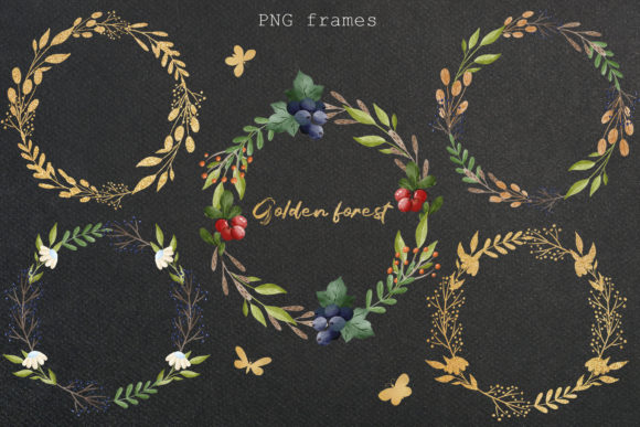 Download Watercolor Golden Frame PNG, Forest PNG - Gold Collection