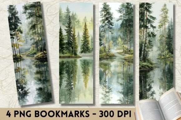Download Reflective Pine Forest Lake Bookmark - Reflective Collection