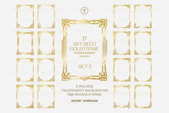 Download 17 Gold Art Deco Frame Clipart Volume 3 - Gold Collection