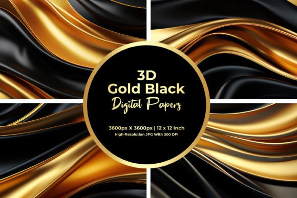 Download 3D Gold Black Digital Paper - Gold Collection