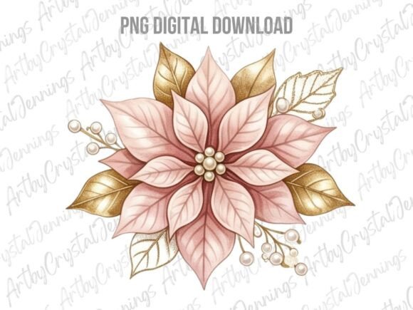 Download Pink and Gold Poinsettia Clipart PNG - Gold Collection