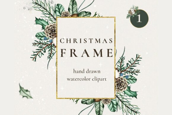 Download Watercolor Christmas Golden Frame PNG - Gold Collection