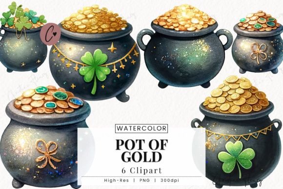 Download Watercolor Pot of Gold Clipart - Gold Collection