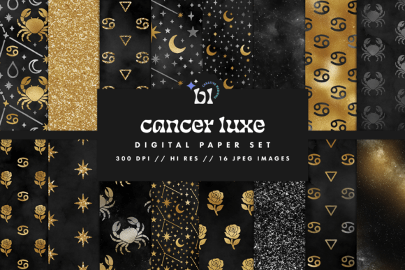 Download Black &amp; Gold Cancer Zodiac Digital Paper - Gold Collection