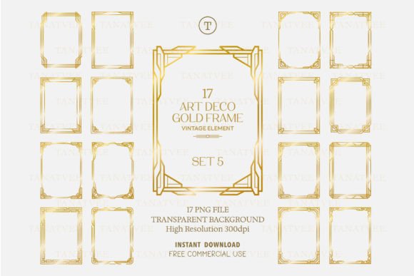 Download 17 Gold Art Deco Frame Clipart Volume 5 - Gold Collection