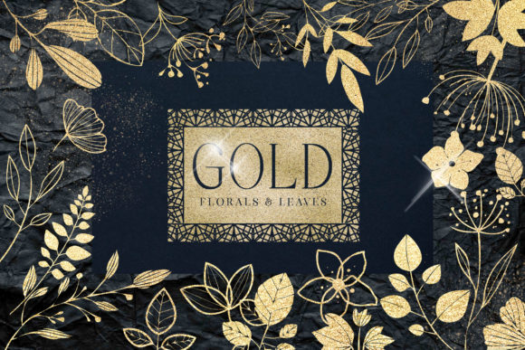 Download Gold Foil Textured Leaves Flowers PNG - Gold Collection