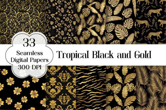 Download Tropical Black and Gold Digital Paper - Gold Collection