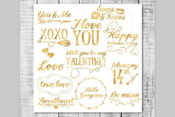 Download Valentines Gold Foil Word Art - Overlays - Gold Collection