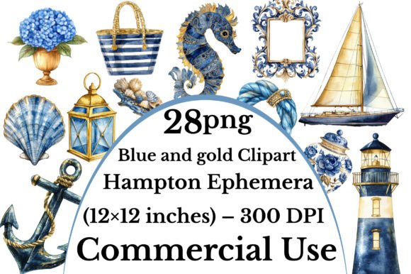 Download Blue and Gold Clipart Hampton Ephemera - Gold Collection