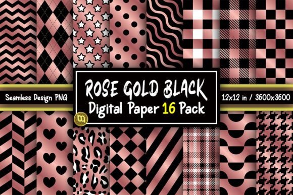 Download Rose Gold &amp; Black Digital Paper 16 Pack - Gold Collection