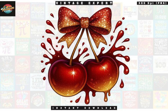 Download Dripping Glossy Cherries Sparkle Bow PNG - Premium Resources