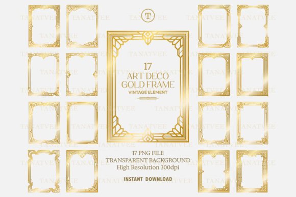 Download 17 Gold Art Deco Frame Clipart Volume 2 - Gold Collection