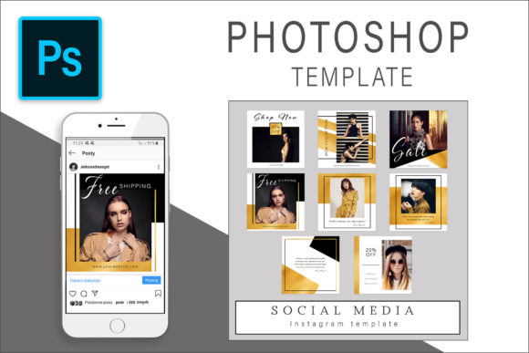 Download Black and Gold Instagram Photoshop Template - Gold Collection