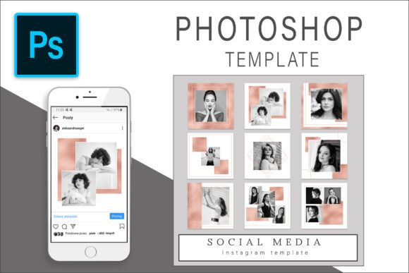 Download Rose Gold Instagram Photoshop Template - Gold Collection