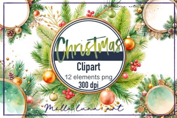 Download Watercolor Christmas Golden Frame PNG - Gold Collection