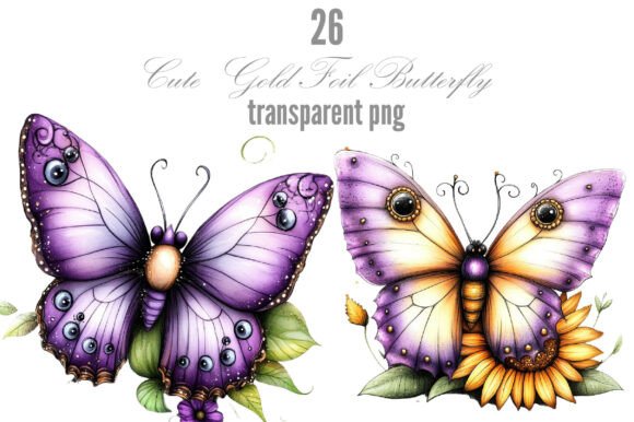 Download Cute Gold Foil Butterfly Clipart - Gold Collection