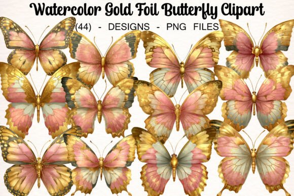 Download Watercolor Gold Foil Butterfly Clipart - Gold Collection