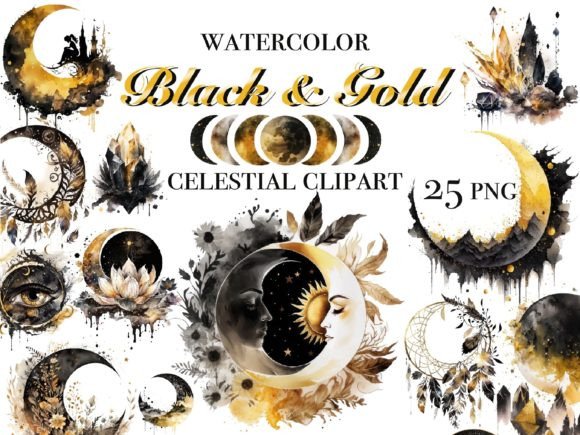 Download Black and Gold Celestial Clipart - Gold Collection