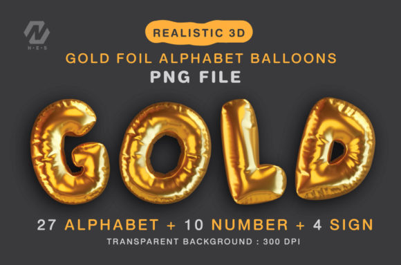 Download Gold Foil Alphabet Balloon Realistic PNG - Gold Collection
